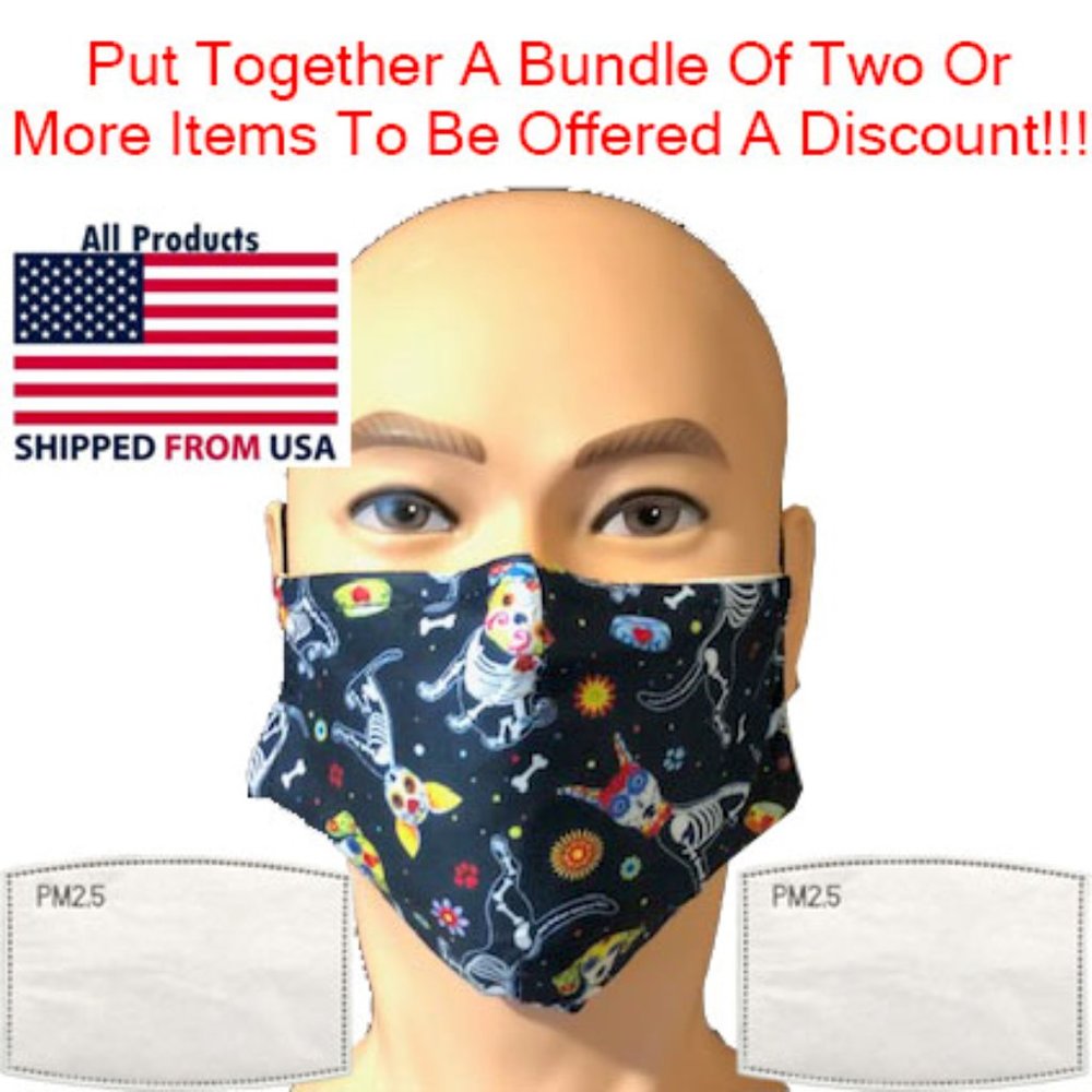 Washable Face Mask Skeleton Dogs - 2 Filters
